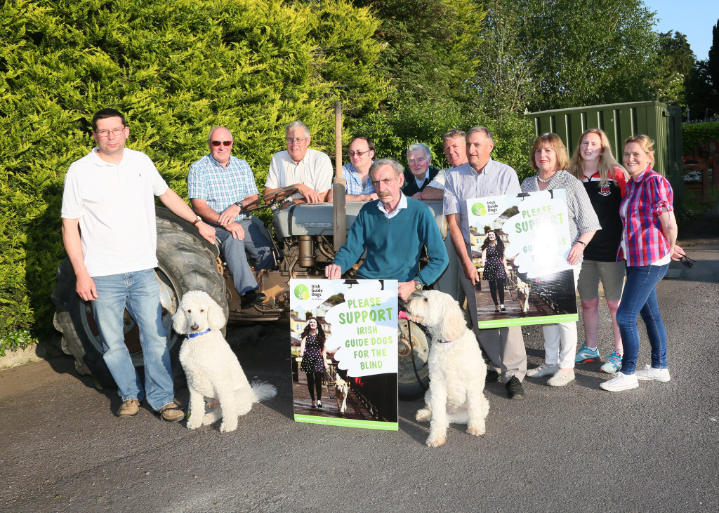 Launch of the De Courcey Harvest Working Day Raffle in aid the Irish Guide Dogs and local Community Groups on Monday 1st August marking the 80th anniversary of the production of the Ferguson Tractor, top prize is a trip to London with Barter Travel, Bandon. Pictured are Bill Chambers, John Quinn, Jimmy Regan, Simon Draper, Jim Leahy, Irish Guide Dogs, Chris Corcoran, Martin Nyhan, Johnny O'Neill, Mags Lordan, Elaine Hynes and Caroline Gallagher with Buttons and Ubi trained Guide Dogs